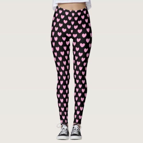 Cotton Candy Pink polka hearts on black Leggings