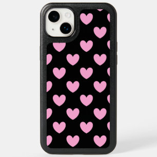 Cotton Candy Pink polka hearts on black OtterBox iPhone 14 Plus Case