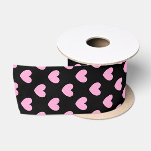 Cotton Candy Pink polka hearts on black Satin Ribbon