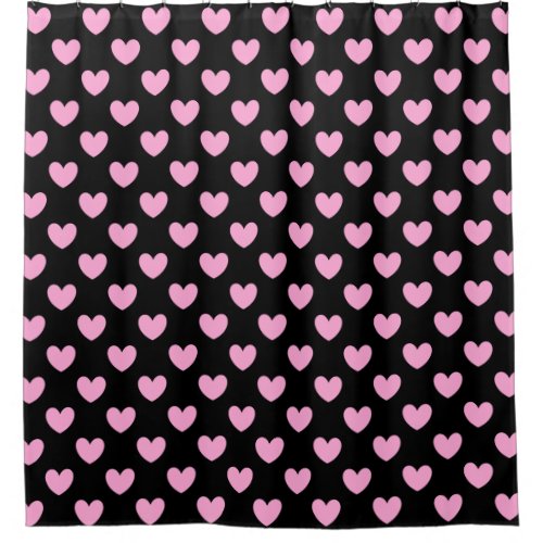 Cotton Candy Pink polka hearts on black Shower Curtain