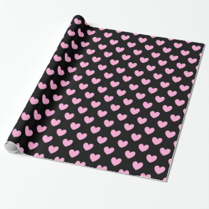 Cotton Candy Pink polka hearts on black Wrapping Paper