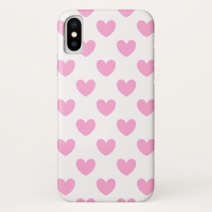 Cotton Candy Pink polka hearts on white iPhone X Case