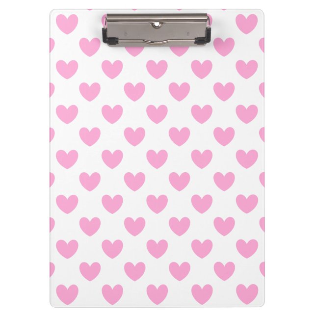 Cotton Candy Pink polka hearts on white Clipboard (Front)