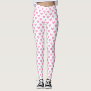 Cotton Candy Pink polka hearts on white Leggings