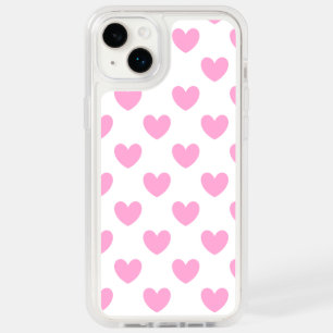 Cotton Candy Pink polka hearts on white OtterBox iPhone 14 Plus Case