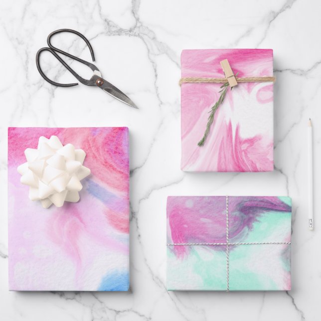 Cotton Candy Pink Purple Wrapping Paper Sheets (Front)