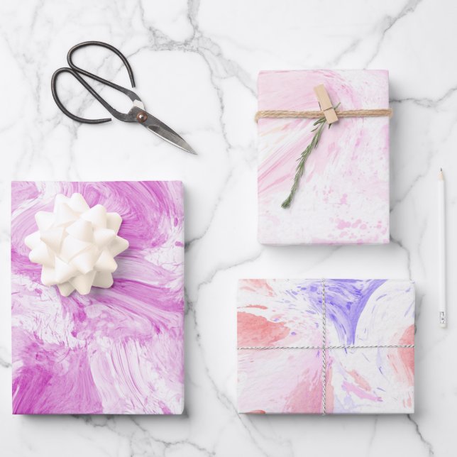 Cotton Candy Pink Purple Wrapping Paper Sheets (Front)