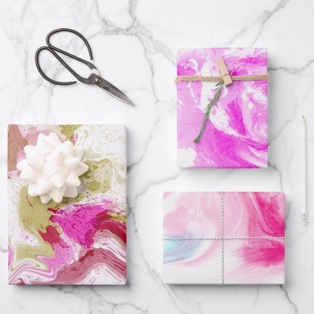 Cotton Candy Pink Purple Wrapping Paper Sheets (Front)