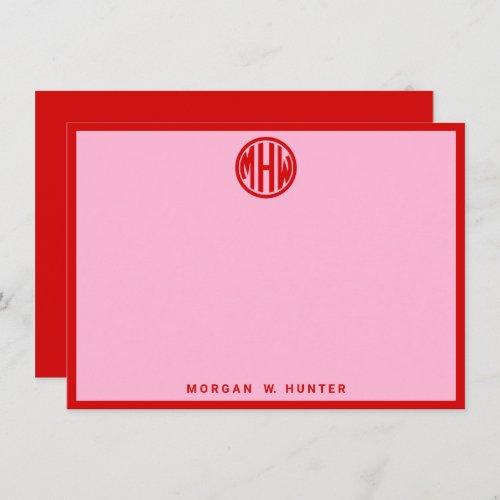 Cotton Candy Pink Red Circle Monogram Font DIY BG Thank You Card