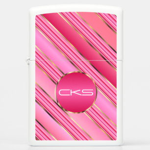 Cotton Candy Pink Stripes - Monogram Zippo Lighter