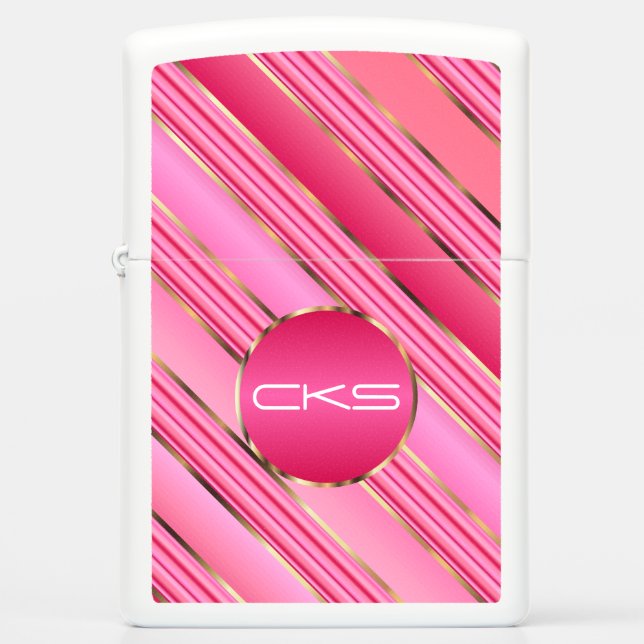 Cotton Candy Pink Stripes - Monogram Zippo Lighter (Front)