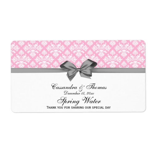 Cotton Candy Pink Wht Damask Water Label Gray Bow