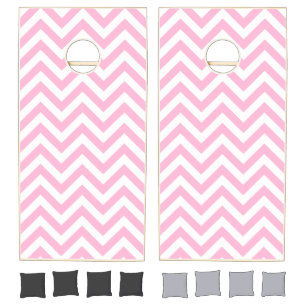 Cotton Candy Pink Wht Large Chevron ZigZag Pattern Cornhole Set