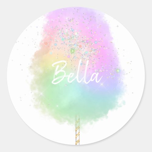 Cotton candy rainbow glitter cute classic round sticker