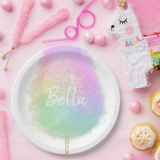 Cotton candy rainbow glitter cute  paper plates (Creator Uploaded)