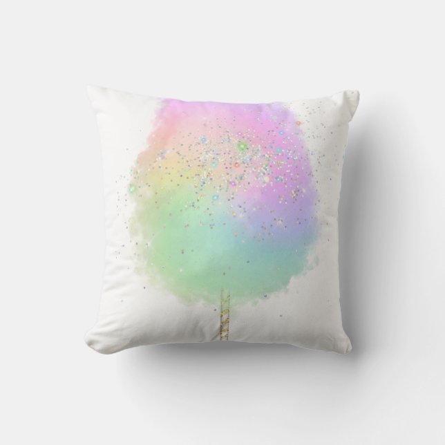 Cotton candy rainbow glitter cute throw pillow (Front)