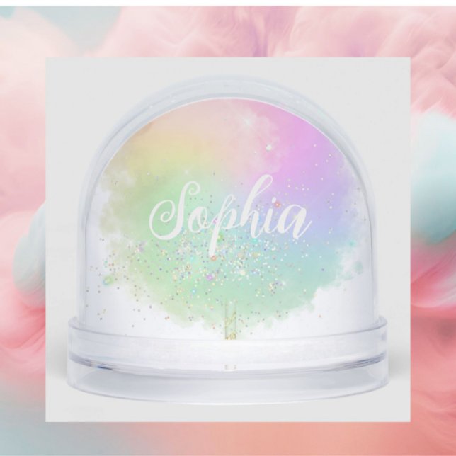 Cotton candy rainbow glitter look cute pastel snow globe (Creator Uploaded)