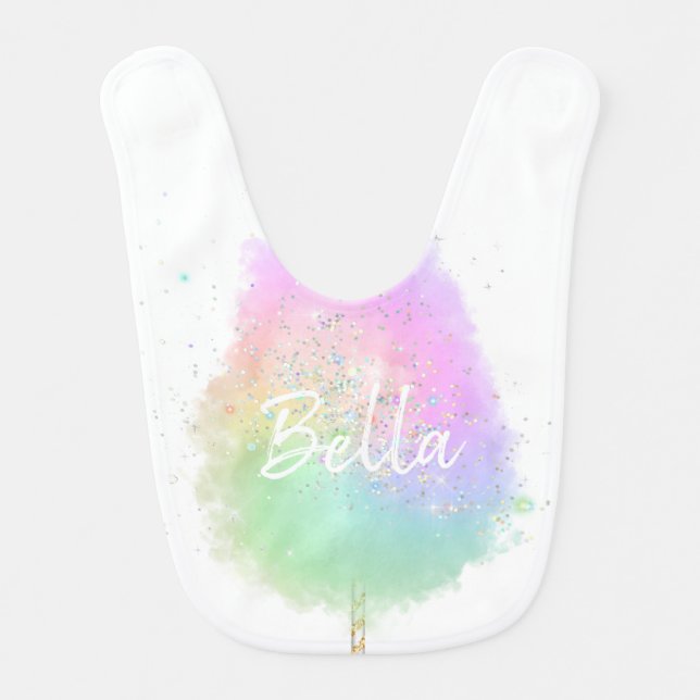 Cotton candy rainbow glitter look pastel cute  baby bib (Front)