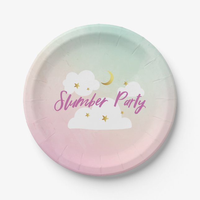 Cotton Candy Sky Slumber Party Invitation Paper Plates (Front)