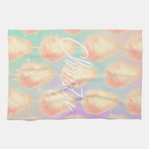 Cotton candy star dust peach teal purple pastel kitchen towel