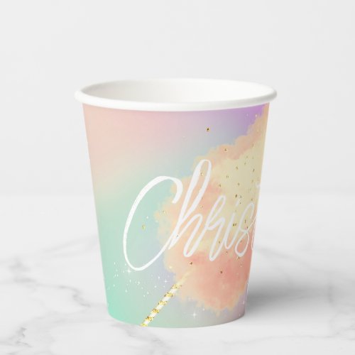 Cotton candy star dust peach teal purple pastel paper cups