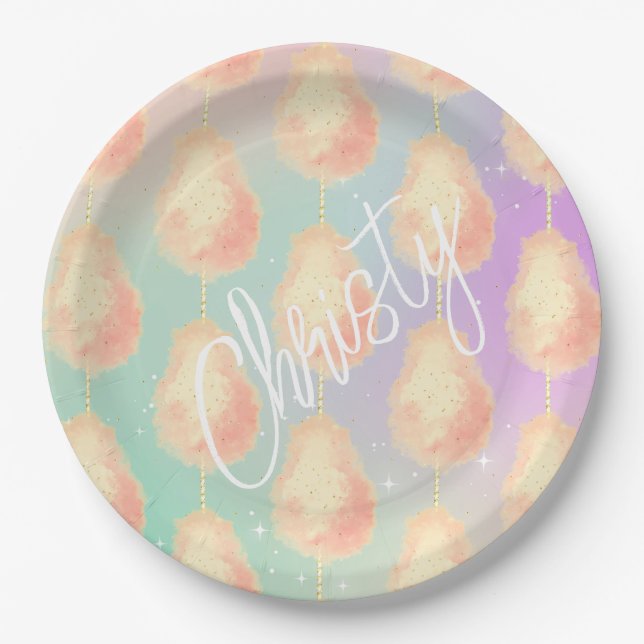 Cotton candy star dust peach teal purple pastel paper plates (Front)