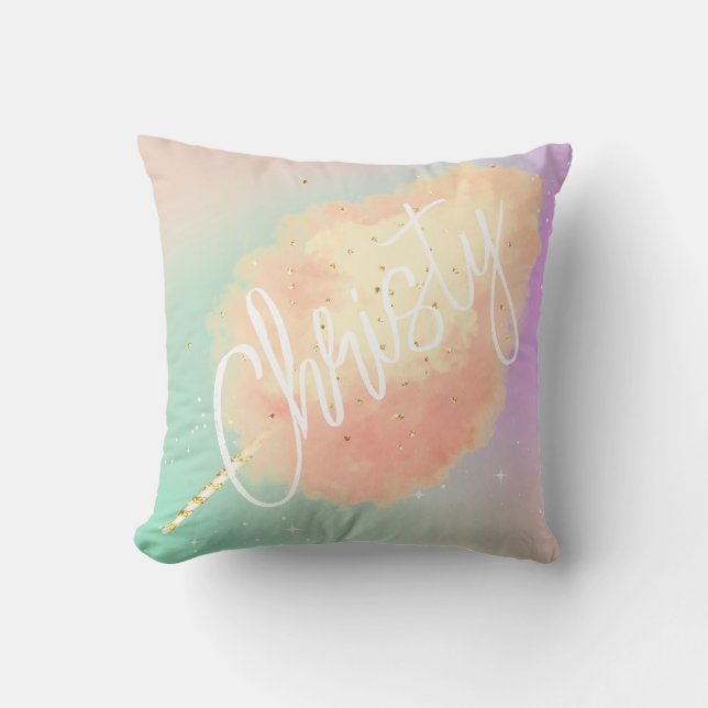 Cotton candy star dust peach teal purple pastel throw pillow (Front)