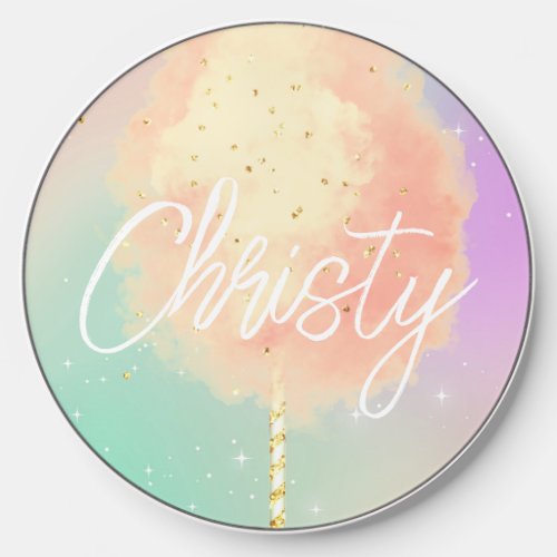 Cotton candy star dust peach teal purple pastel wireless charger 