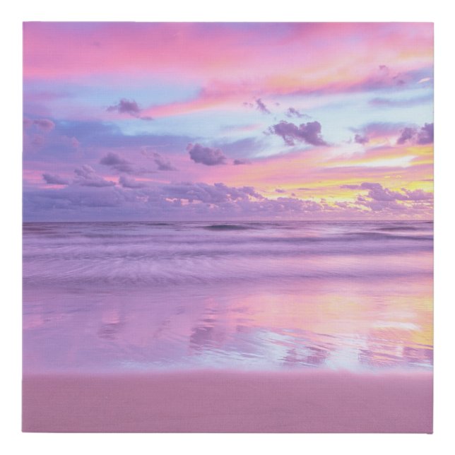 Cotton candy sunrise: beach view. faux canvas print (Front)