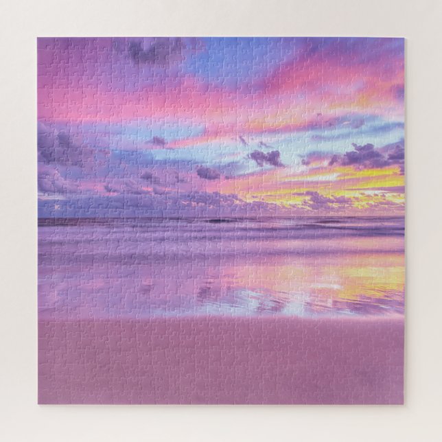 Cotton candy sunrise: beach view. jigsaw puzzle (Vertical)