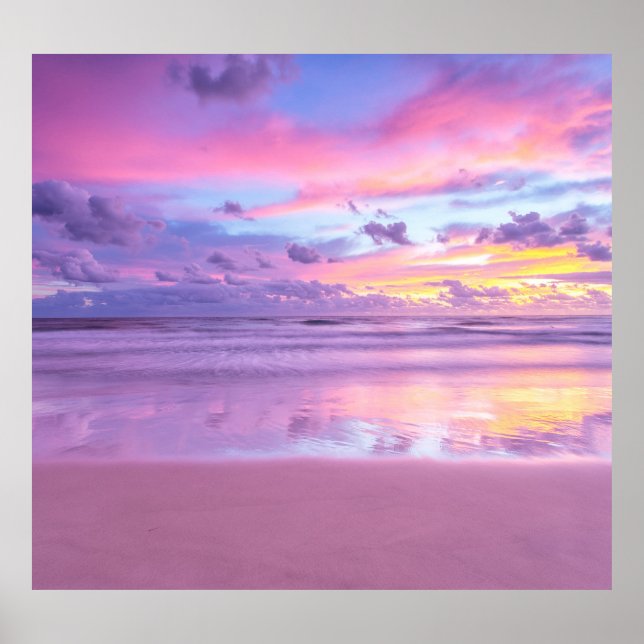 Cotton candy sunrise: beach view. poster (Front)
