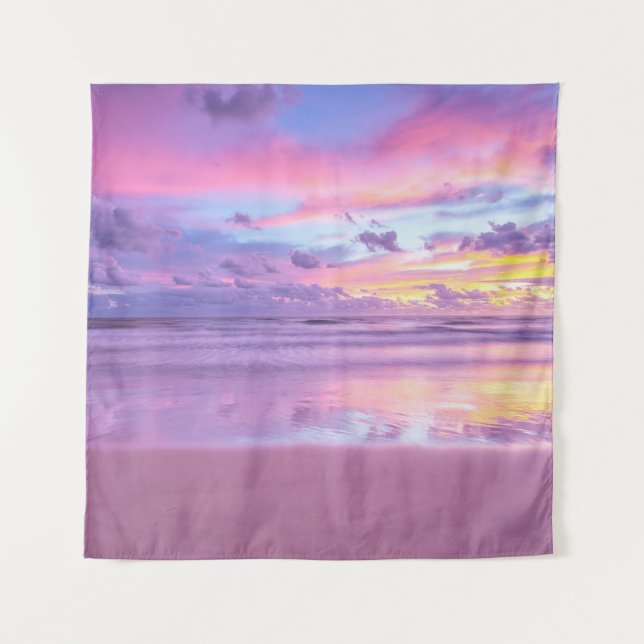 Cotton candy sunrise: beach view. tapestry (Front)