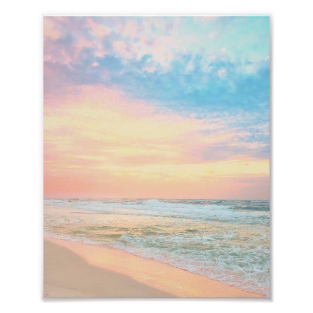 Cotton Candy Sunrise Skies Beach Waves Photo Print (Front)