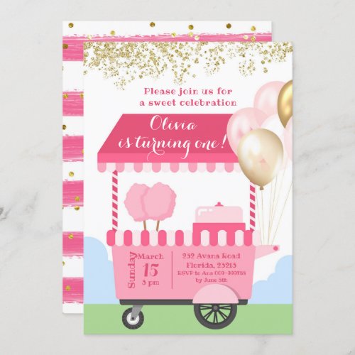 Cotton Candy Sweet Celebration Birthday Invitation