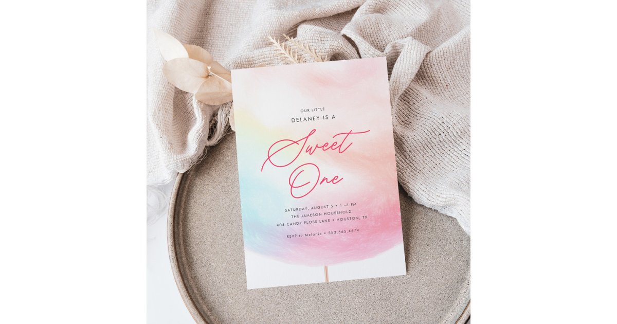 Cotton Candy Sweet One Colorful 1st Birthday Invitation | Zazzle