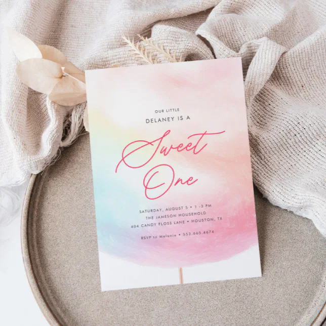 Cotton Candy Sweet One Colorful 1st Birthday Invitation | Zazzle