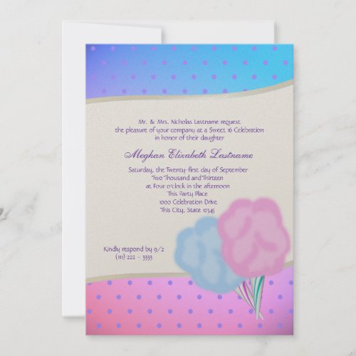 Cotton Candy Sweet Sixteen Birthday Personalized Invite