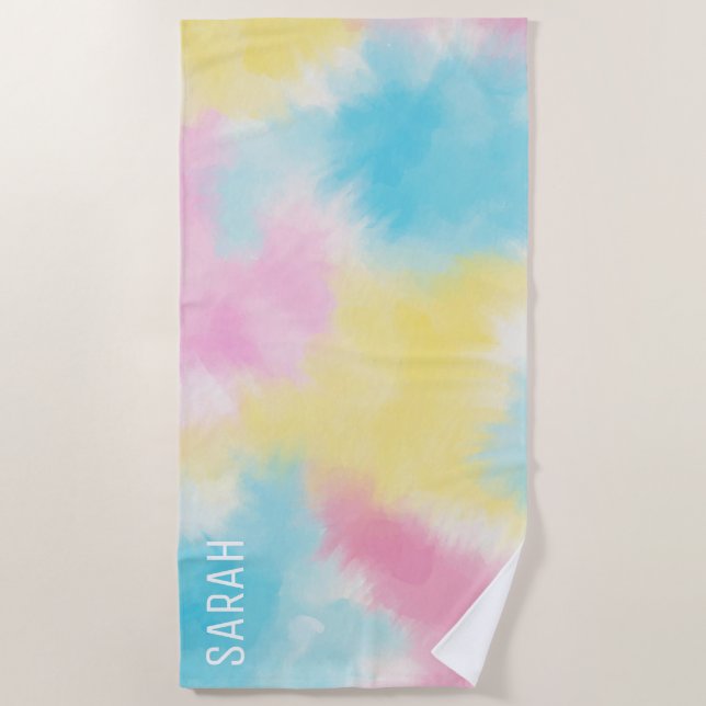 Cotton Candy Tie Dye Pattern Personalized Beach Towel (Front)