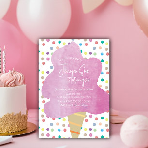 Cotton Candy Watercolor Dots Carnival Birthday Invitation
