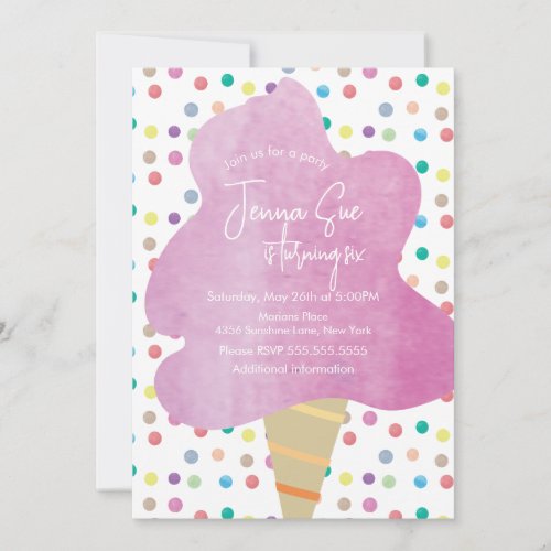 Cotton Candy Watercolor Dots Carnival Birthday  Invitation