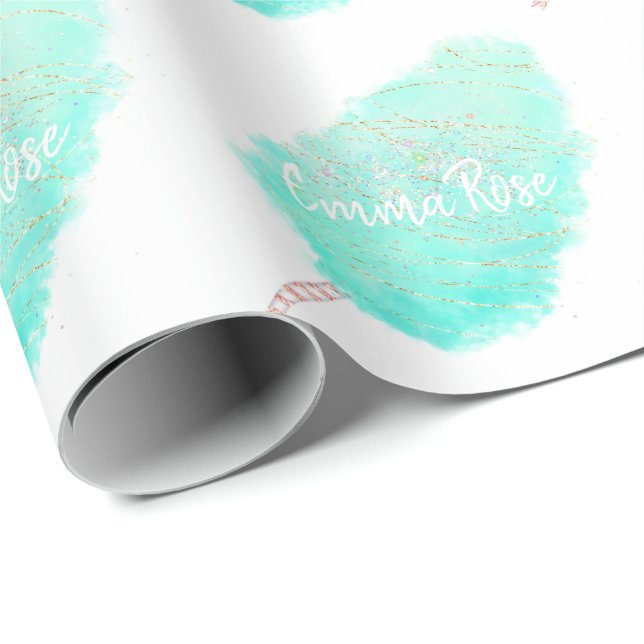 Cotton candy watercolor glitter cute teal gold  wrapping paper (Roll Corner)