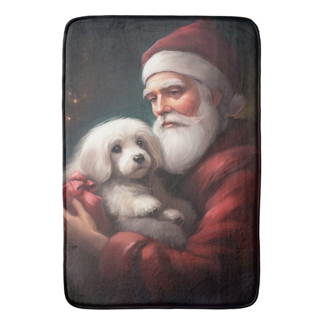 Cotton De Tulear With Santa Claus Christmas Bath Mat (Front Vertical)