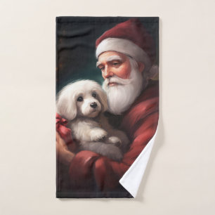 Cotton De Tulear With Santa Claus Christmas Bath Towel Set