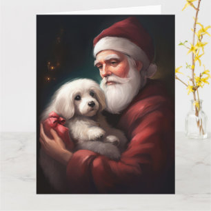 Cotton De Tulear With Santa Claus Christmas Card