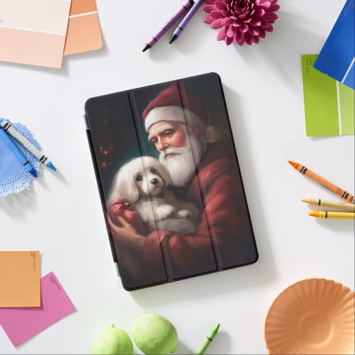 Cotton De Tulear With Santa Claus Christmas iPad Air Cover