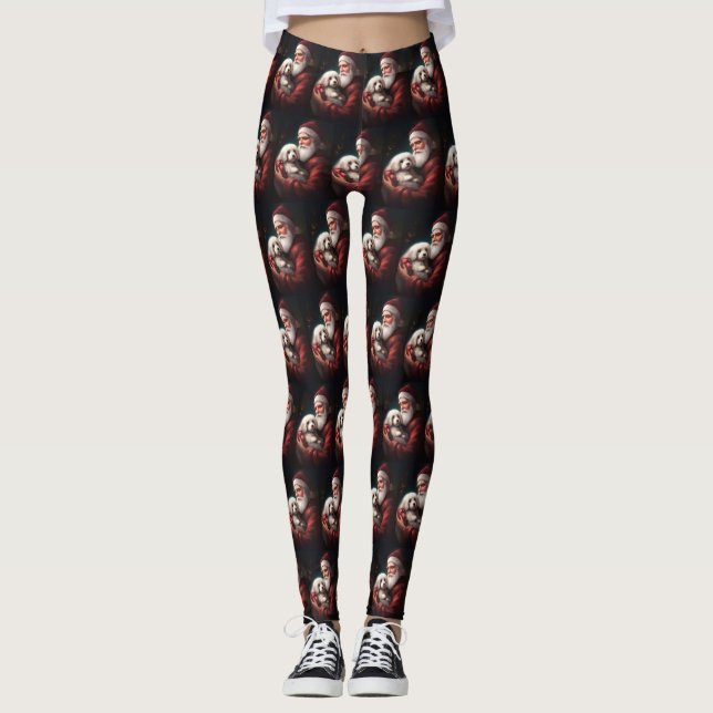 Cotton De Tulear With Santa Claus Christmas Leggings (Front)