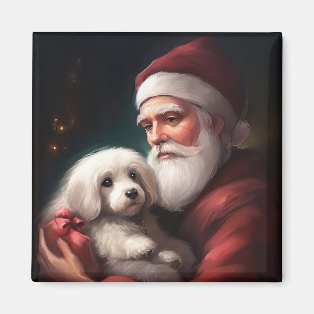 Cotton De Tulear With Santa Claus Christmas Magnet (Front)