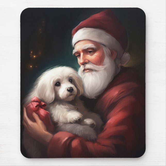 Cotton De Tulear With Santa Claus Christmas Mouse Pad (Front)
