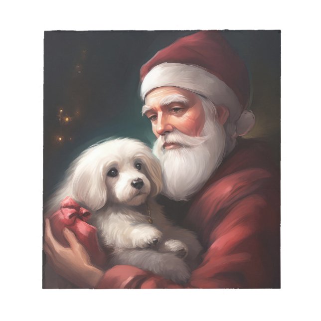 Cotton De Tulear With Santa Claus Christmas Notepad (Front)