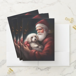 Cotton De Tulear With Santa Claus Christmas Pocket Folder